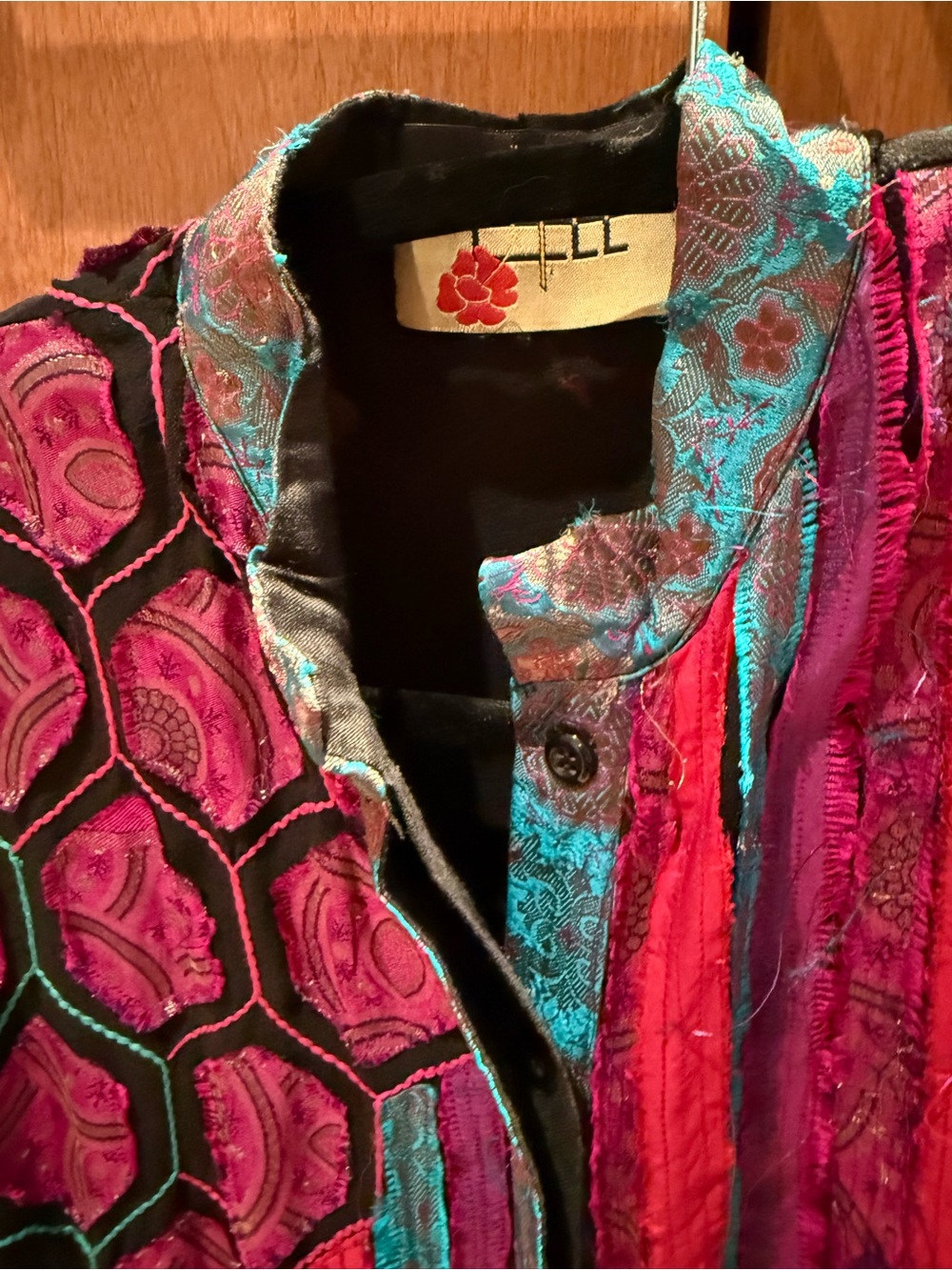 Colorful Long Textured Coat — Pink, Turquoise & Purple - Picture 3 of 5
